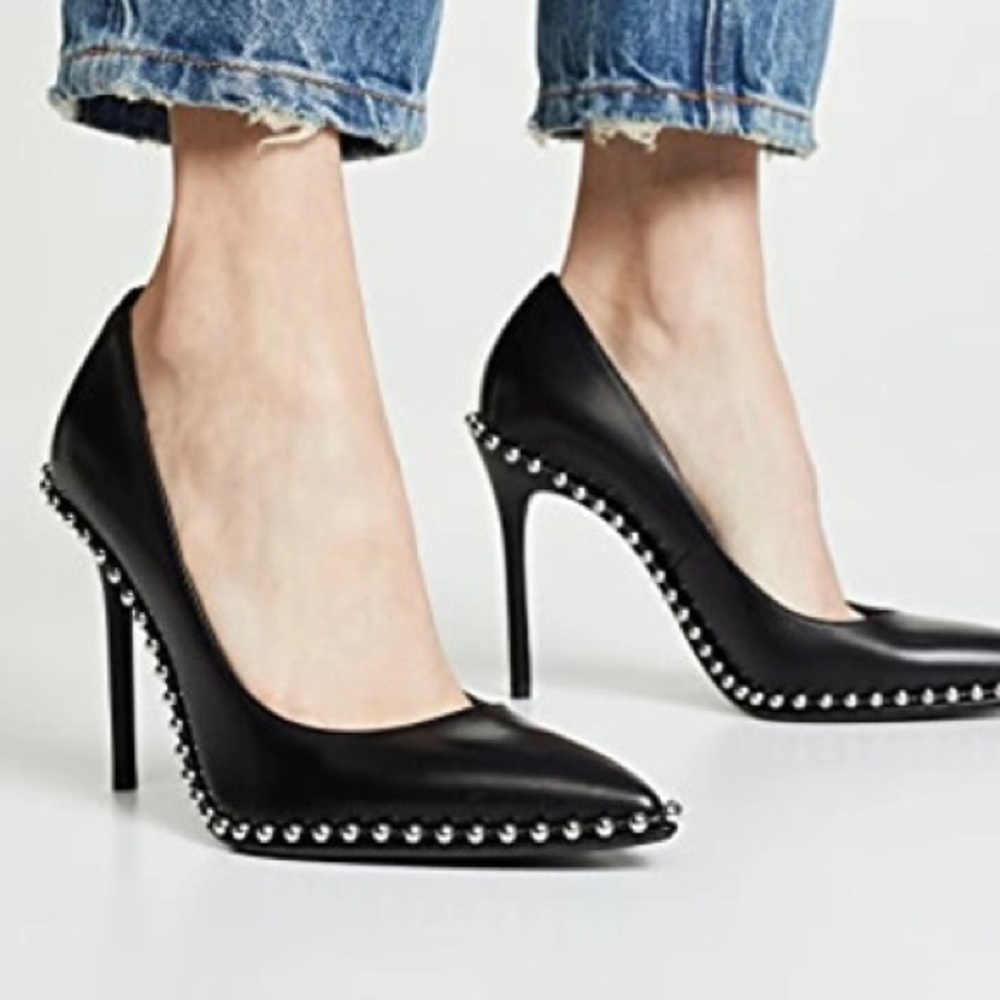 Alexander Wang Studded Black Pumps Pointed Toe Heel Leather Rie SZ 35 US 5